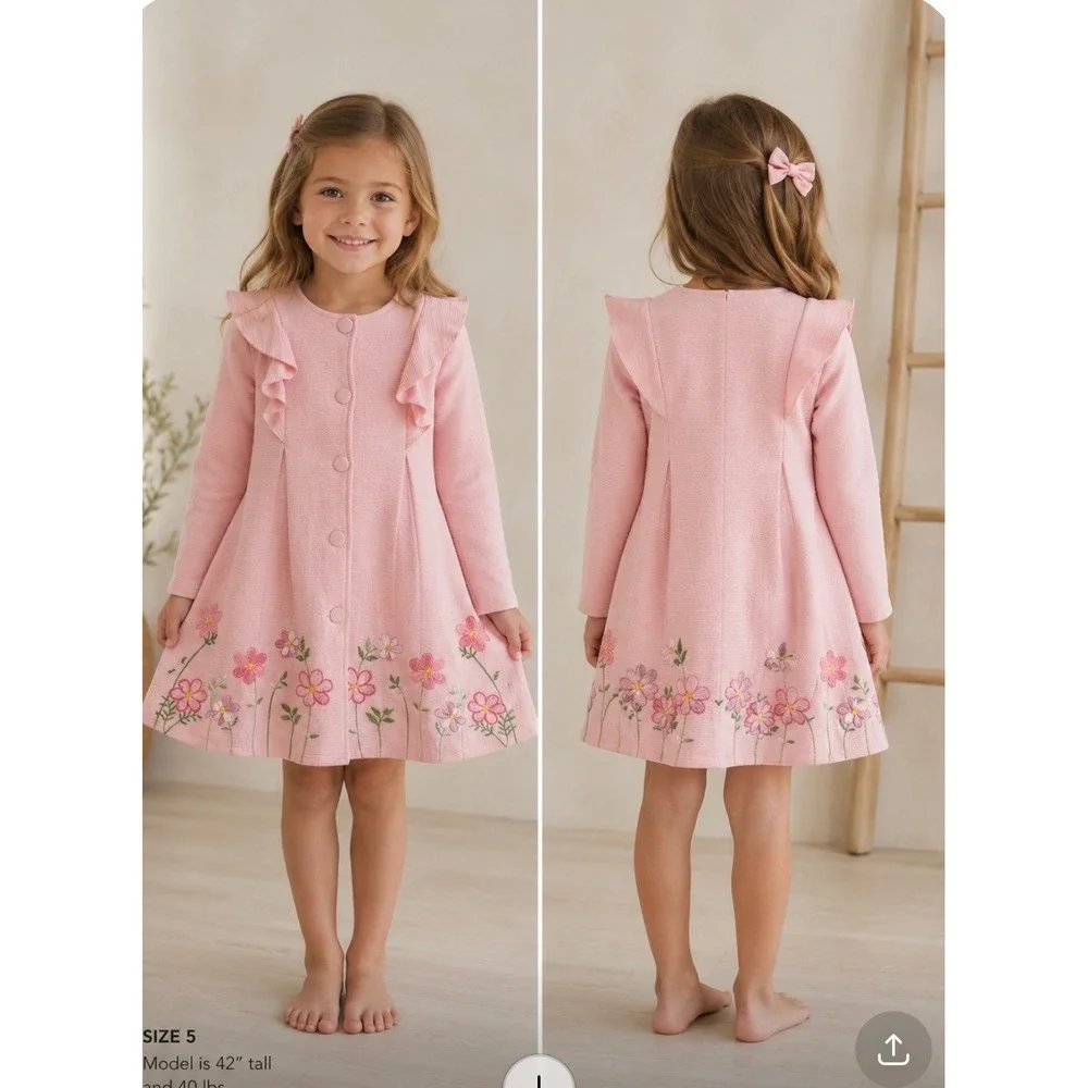 Blueberi Boulevard Girls Pink Floral Embroidered Ruffle Coat Size 5